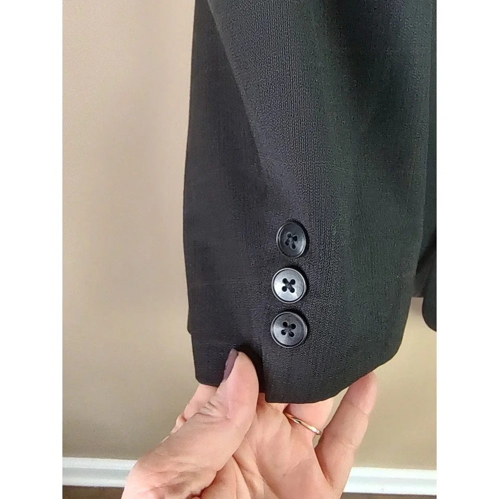 Oscar de la Renta Mens 42S Black Wool Cashmere Windowpane Blazer Sport Coat 3769